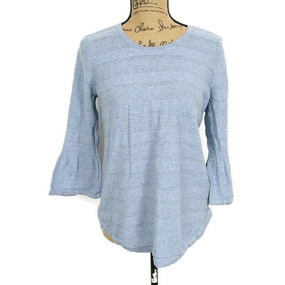 Eight Eight Eight Sweater Womens Medium Blue Bell Sleeve Textured Stripe Cotton